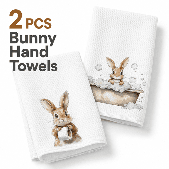 MORAVE 16x24 inches Cute Bunny Rabbit Hand Towel Set of 2, Easter Decor for Bathroom Kitchen Nursery Toilet Washroom