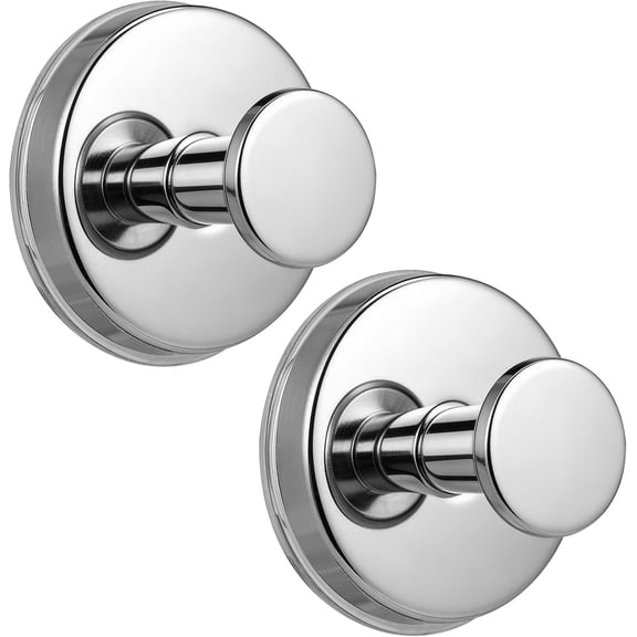 MORAVE 2 Chrome Polished 15lb Large Suction Cup Hooks, No-Drill Removable Hanger for Shower Bathroom Glass Tile Mirror Smooth Non-Porous Surfaces Robes Loofah