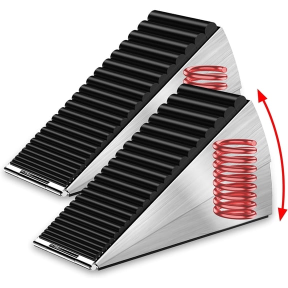 MORAVE 2 Pack 3 Inches High Heavy Duty Adjustable Spring Metal Door Stop Wedge, Non-Slip Rubber Grip Bottom Door Stopper for Home School Carpet Tile Wood
