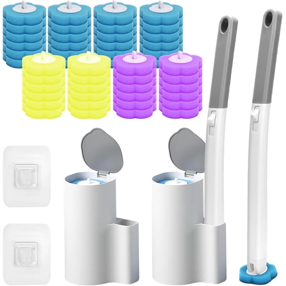 MORAVE 2 Pack Disposable Toilet Bowl Cleaner Wand and Holder Set, Extended Handle Toilet Brush with 48 Cleaner Refills, Disposable Toilet Bowl Cleaners for Bathroom Cleaning Bathtub