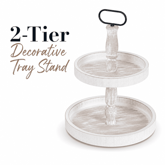 MORAVE 2 Tiered Farmhouse Rustic Decorative Serving Tray, Two Tiered Cupcake Stand with Customizable Display Options for Home Kitchen Wedding Party Holiday Decoration