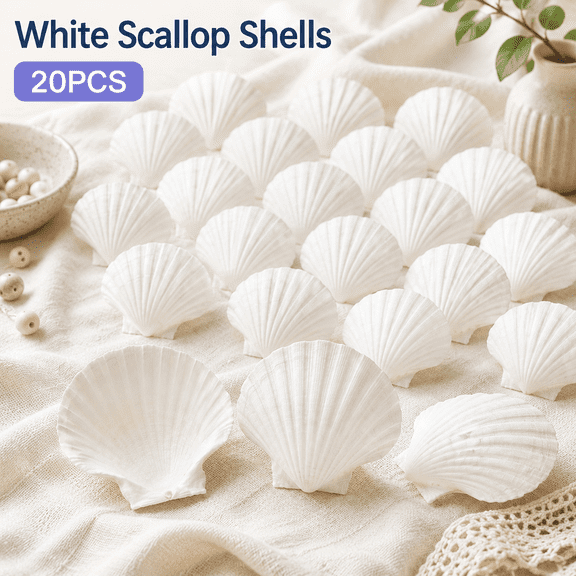 MORAVE 20 PCS 3.5-4 Inch Natural White Scallop Shells, Seashells for DIY Painting Craft Baking Beach Wedding Home Decor