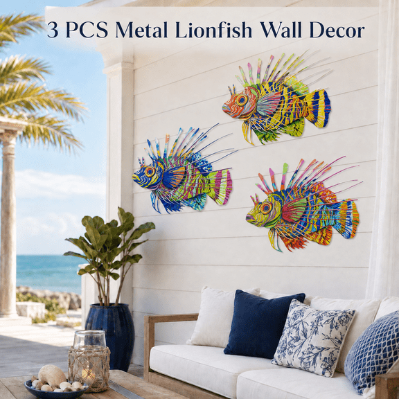 MORAVE 2D Flat Metal Fish Hanging Wall Decor, Ocean Sea Art Ornament Suitable for Indoor Outdoor Pool Garden Patio Bathroom