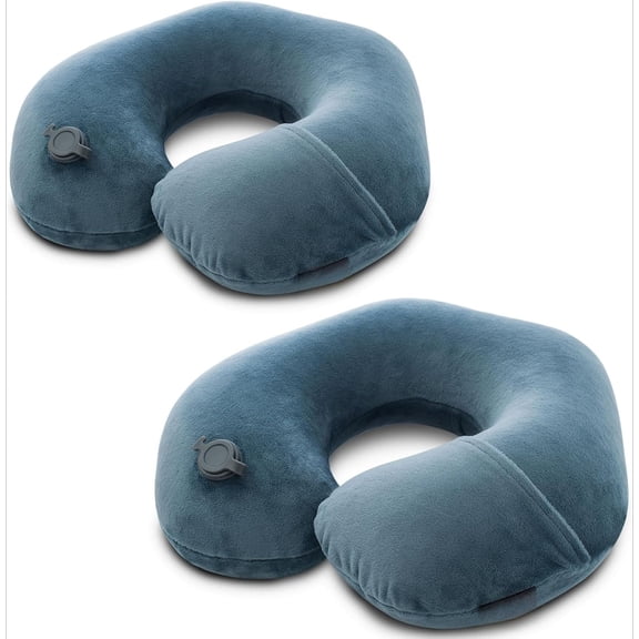 MORAVE 2Pack U Shaped Inflatable Travel Neck Pillow, Washable Pillowcase Napping Pillow for Airplane Train Car Office
