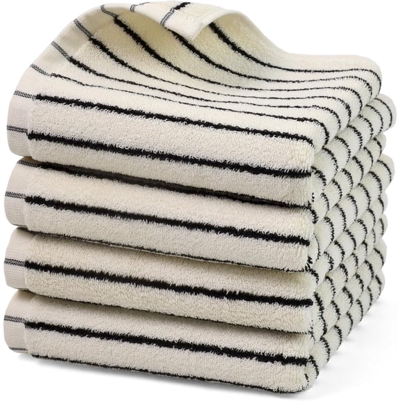 MORAVE 4 Pack Cotton Hand Towels, Decorative Black Stripes Face Towels for Bathroom & Spa Days, Kitchen Decor Towels, 14” x 29”