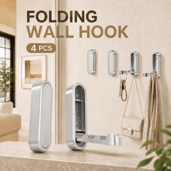MORAVE 4 Pcs Silver Heavy Duty Foldable Wall Mounted Coat Hooks, Bathroom Robe Towel Hooks for Hanging Coat Towels Clothes Hat Bags Keys