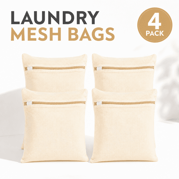 MORAVE 4-Piece Large Organic Cotton Mesh Laundry Bags, Breathable Mesh with Sturdy Zippers, Durable Delicate Laundry Bags for Underwear Clothes Pants Socks
