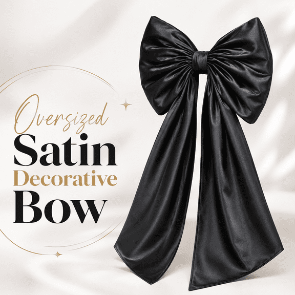 MORAVE 40 x 24 Inches Large Huge Black Bow Decor, Satin Ribbon Tie Hanging Wall Party Decorations for Backdrop Birthday Wedding Bride and Her