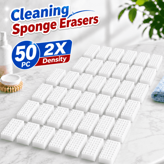 MEYRKLOE 50 Pack Melamine Sponge Cleaning Pads, 2X Density White Cleaning Eraser Sponges for Kitchen Bathroom Walls, 3.94 x 2.36 x 0.79 in