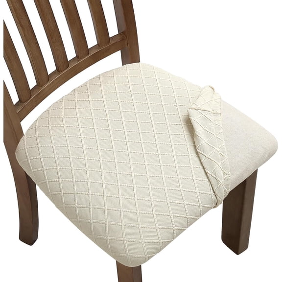 MORAVE 6 PCS Stretch Chair Seat Covers, Anti-Dust Seat Cushion Slipcovers Removable Washable Dining Room Chair Covers (Beige)