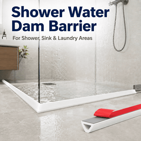 MORAVE 67 Inch Self-Adhesive Collapsible Silicone Water Dam Barrier, Low Profile Splash Guard for Walk-In Shower Bathroom Floor Kitchen Sink Wet Dry Separation