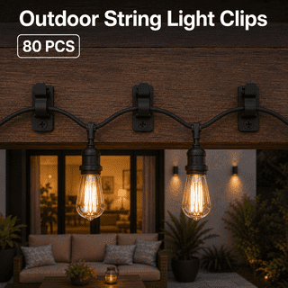 MORAVE 80 Pack Screw-in Outdoor String Light Hooks, Weatherproof Cable Clips for Fairy Lights Christmas Patio Fence Festival Decor