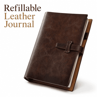 MORAVE A5 Refillable Leather Notebook, Vintage 6-Ring Design with 120 Lined Pages and Pocket