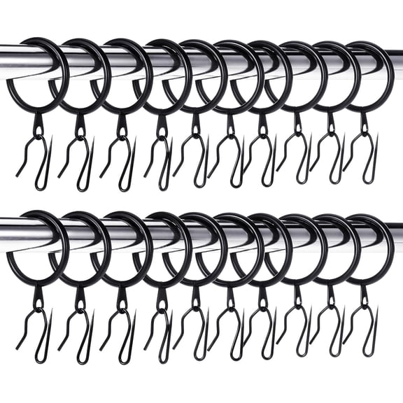MORAVE Black 60 Pieces Metal Drapery Curtain Rings & 60 Pieces Metal Drapery Pin Hooks, 1.26 Inch Curtain Hanging Rings for Drapes Window Door Shower