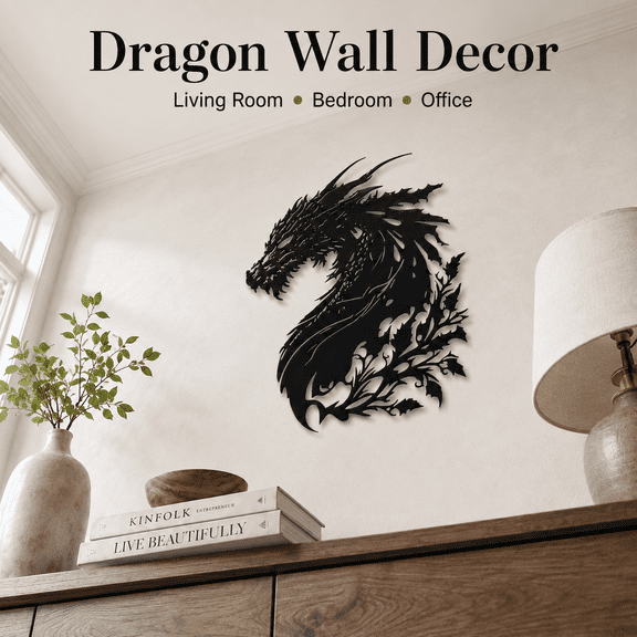 MORAVE Black Metal Dragon Wall Decor 17x11.4 Inch, Medieval Fantasy Artwork for Indoor Space and Dragon Lovers Gifts