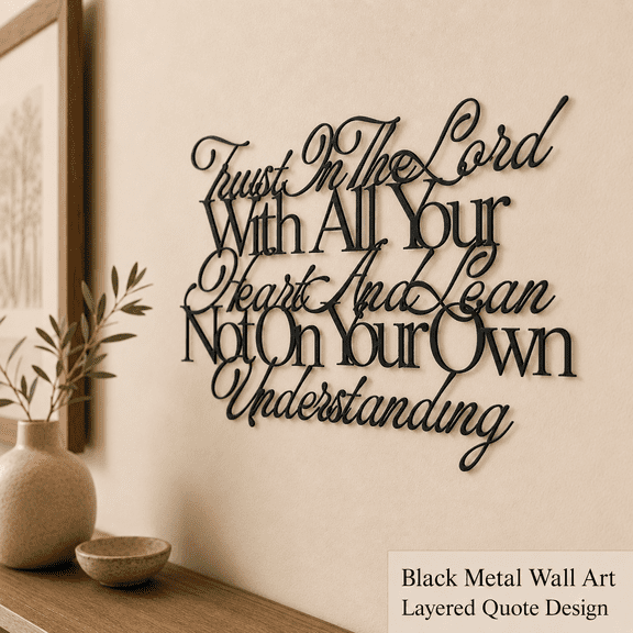 MORAVE Black Metal Wall Decor with Proverbs 3:5-6 Scripture, Inspirational Christian Religious Artwork for Living Bedroom Dining Room Home Decor