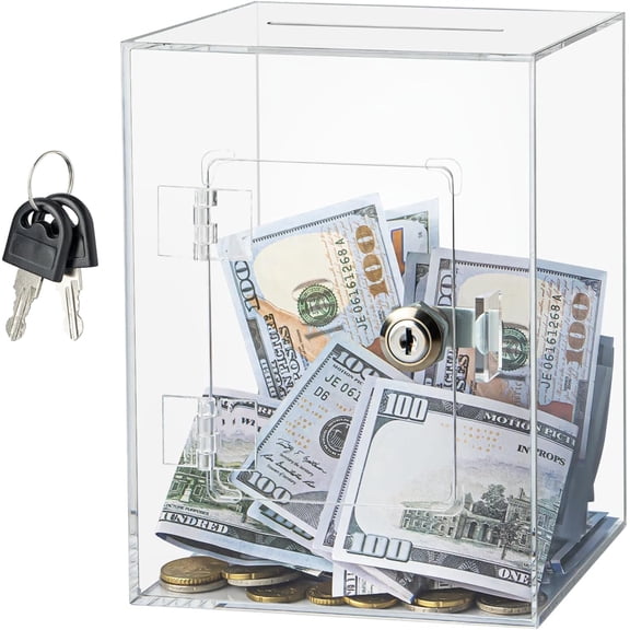 MORAVE Clear Acrylic Piggy Bank with Lock and Key, Openable Reusable Money Saving Box for Adults Kids Birthday