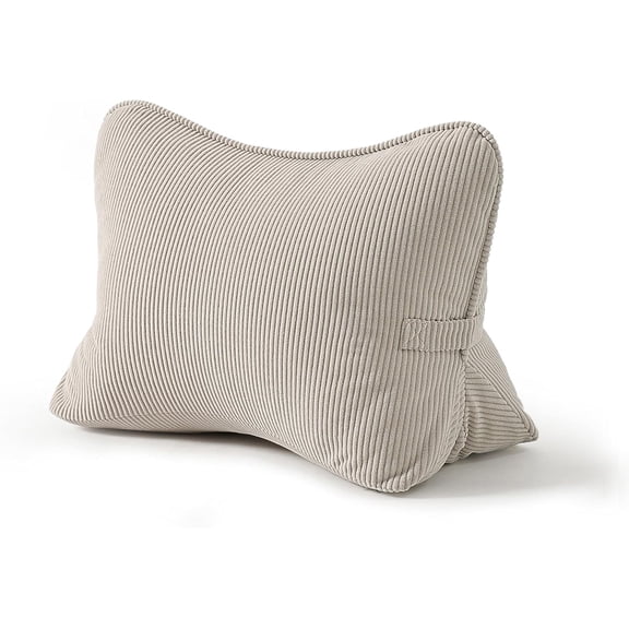 MORAVE Corduroy Ergonomic Triangle Support Cushion, Lumbar Support Back Pillow Beige Gray with Removable Washable Cover, for Sofa Armchair Bed Sitting Watching TV Reading Gaming