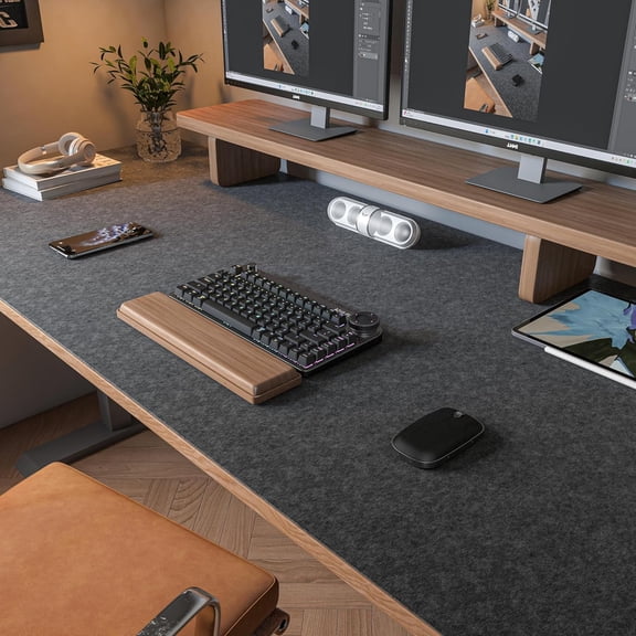 MORAVE Dark Gray 47.2"x23.6" 120x60cm Large Felt Non-Slip Desk Mat, Desktop Protection Full Table Mouse Keyboard Pad for Office Home