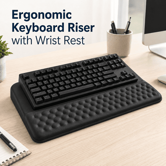 MORAVE Ergonomic Keyboard Stand With Wrist Rest, Aluminum Alloy Tilted Keyboard Riser With Soft Wrist Pad, Comfortable Typing Support For Home & Office, Black Finish