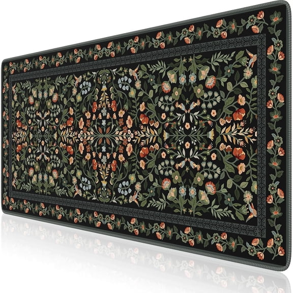 MORAVE Floral Desk Mat for Keyboard and Mouse, Large Desk Pad Mat, Anti-Slip Big Mousepad with Stitched Edges for Computer Desktop