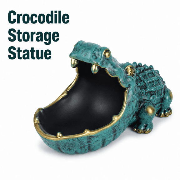 MORAVE Green Alligator Statue Key Bowl, Big Mouth Fun Animal Sculpture Candy Dish Trinket Storage Container for Entryway Office Living Room Home Decor