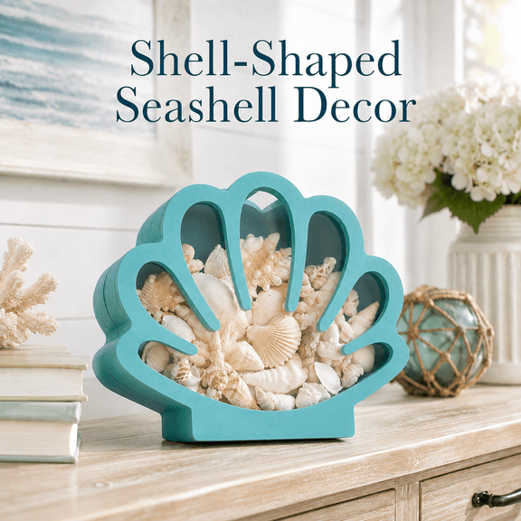 MORAVE Green Wooden Seashell Display Box with Clear Acrylic Window, Starfish Shark Tooth Sea Rock Collector Storage Case, Coastal Home Decor Gift