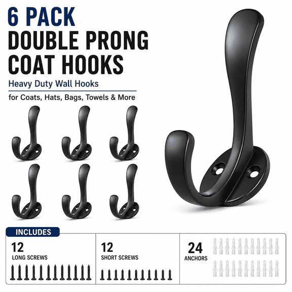 MORAVE Heavy Duty Wall Mount Metal Coat Hooks Screw-in Wall Hooks for Hanging Towel, Hat, Key, Robe, Scarf, Bag, Cap