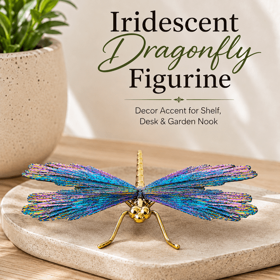 MORAVE Large Colorful Gold Electroplated Tourmaline Dragonfly Statue 4.33 Inch, Natural Stone Home Decor Gift