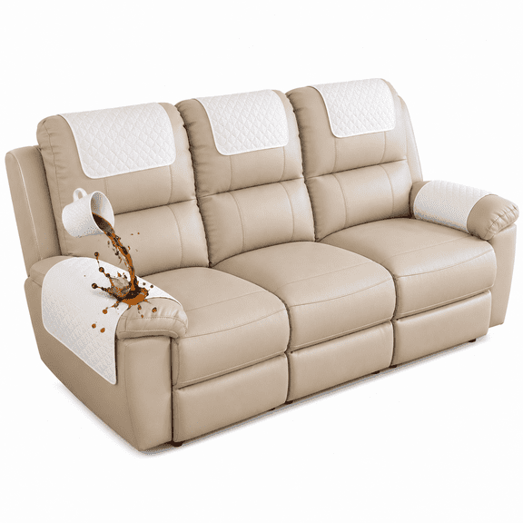 MORAVE Beige 5pcs Nonslip Quilted Furniture Protector, Waterproof Pet-Friendly Cover for 3-Seater Sofa, Washable with Pockets for Living Room
