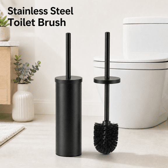 MORAVE Oil Rubbed Matte Black Heavy Duty Toilet Bowl Brush with Long Handle, Stainless Steel Toilet Brush and Holder Set for Bathroom and Farmhouse