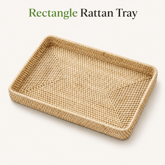 MORAVE Rectangular Wicker Rattan Storage Tray, Decorative Organizer for Bathroom Living Room Home Decor