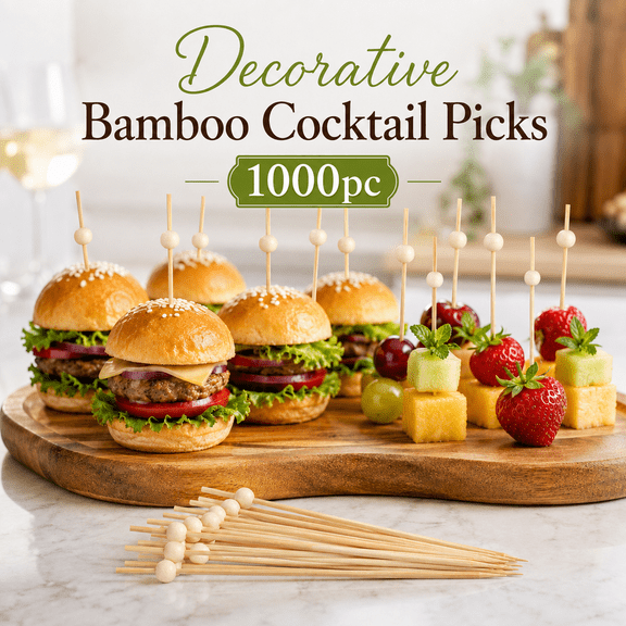 MORAVE Set of 1000 Wooden Cocktail Picks Measuring 4.7 Inches, Decorative Long Food Skewers for Appetizers, Drinks, Charcuterie Boards and Party Decorations