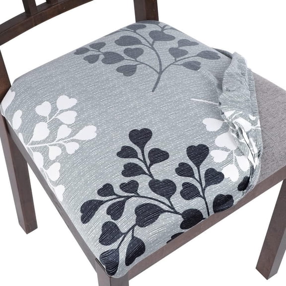 MORAVE Set of 4 Stretch Printed Chair Seat Covers for Dining Room Chairs, Removable Washable Upholstered Chair Seat Protector Cushion Slipcovers for Kitchen Office