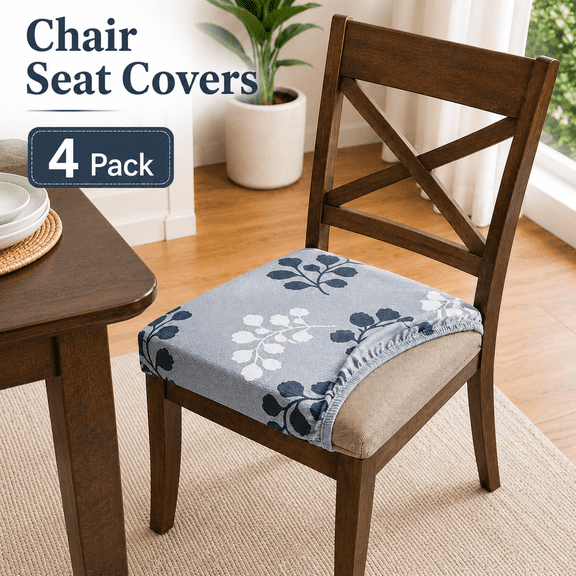 MORAVE Set of 4 Stretch Printed Chair Seat Covers for Dining Room Chairs, Removable Washable Upholstered Chair Seat Protector Cushion Slipcovers for Kitchen Office
