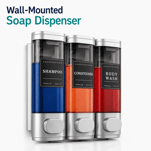 MORAVE Silver No Drill Wall Mount Soap Dispenser, 3 Chamber 1050 ml Leak-Proof Pump for Bathroom and Hotel