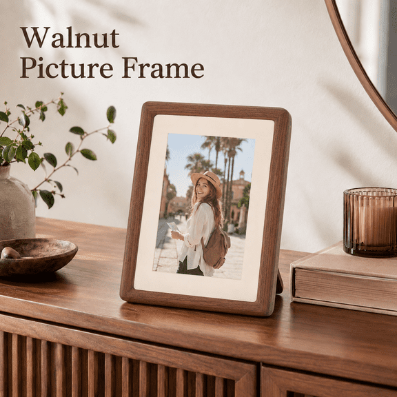 MORAVE Solid American Black Walnut Picture Frame 5x7 4x6, Natural Wood Tabletop Frame with Decorative Joinery Corners Horizontal Vertical Display