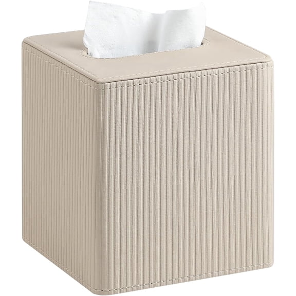 MORAVE Beige Square PU Leather Tissue Box Cover, Magnetic Closure, Modern Decor for Bathroom Nightstands Living Room