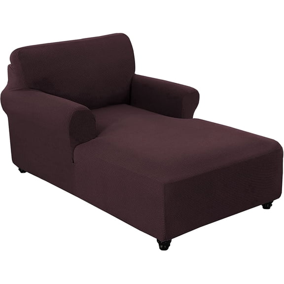 MORAVE Stretch Chaise Lounge Cover, Soft Jacquard Fabric Double Arm Lattice Slipcover with Armrests, Machine Washable for Living Room Bedroom (Brown)