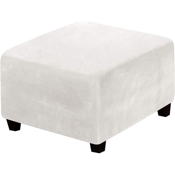 MORAVE Stretch Square Velvet Ottoman Covers, Ottoman Slipcover Square Footstool Protector Covers, Storage Stool Ottoman Covers with Elastic Bottom (Medium, Off White)