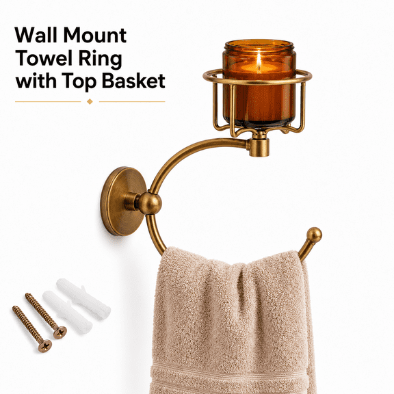 MORAVE Wall Mounted Vintage Rustic Towel Holder with Candle Accent, Sturdy Decorative Hanger for Bathroom Wall & Home