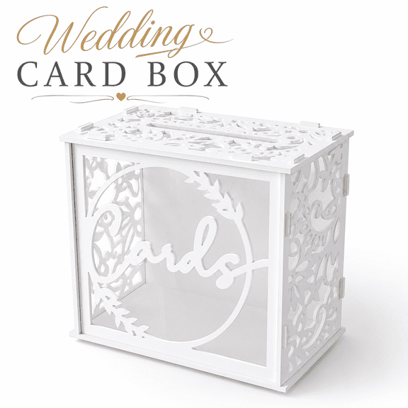 MORAVE White Wedding Card Box for Receptions, PVC Gift Card Box with Acrylic Windows, Rustic Envelope Money Gift Box suitable for Anniversary, Bridal, Graduation and Birthday Party
