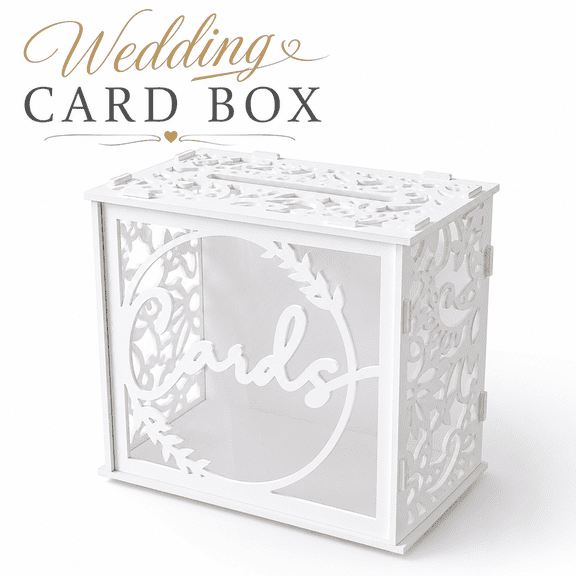 MEYRKLOE White Wedding Card Box for Reception, PVC Gift Card Box with Acrylic Windows, 9.8 x 9.8 x 5.9 Inch Envelope Money Holder for Wedding Decor