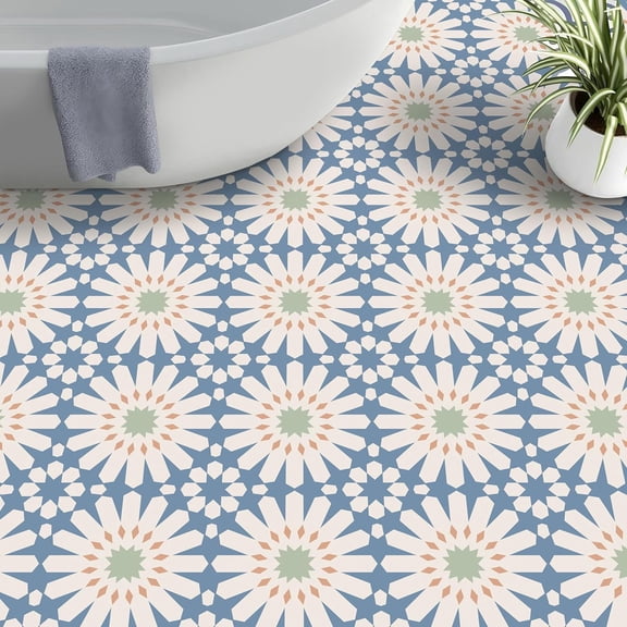 MORCART Peel and Stick Floor Tile - 20 PCS, 7.87" x 7.87" Vinyl Flooring - Waterproof Self-Adhesive Tile Sticker for Wall Backsplashes, Bathroom, Kitchen - Blue and White Floral Look