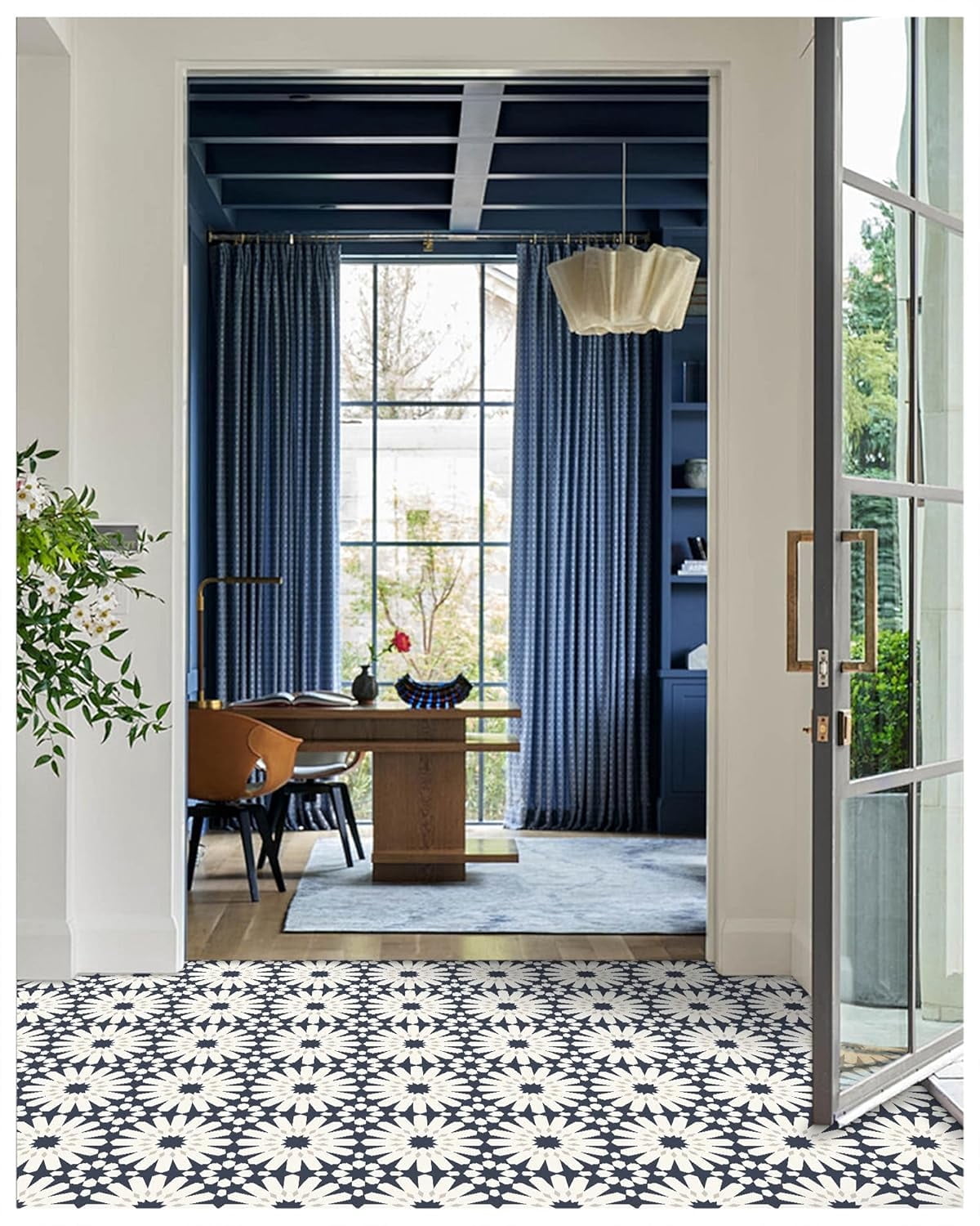 MORCART Peel and Stick Floor Tile - 20 PCS, 7.87" x 7.87" Vinyl Flooring - Waterproof Self-Adhesive Tile Sticker for Wall Backsplashes, Bathroom, Kitchen - Dark Blue Floral Look