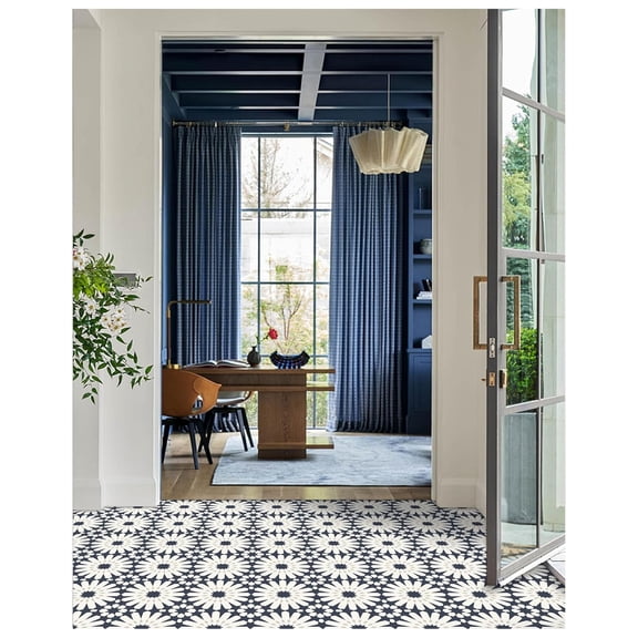 MORCART Peel and Stick Floor Tile - 20 PCS, 7.87" x 7.87" Vinyl Flooring - Waterproof Self-Adhesive Tile Sticker for Wall Backsplashes, Bathroom, Kitchen - Dark Blue Floral Look