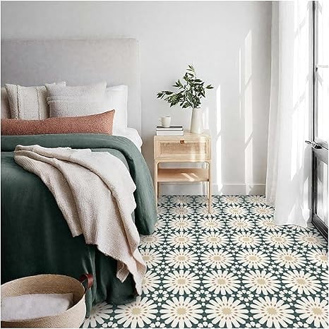MORCART Peel and Stick Floor Tile - 20 PCS, 7.87" x 7.87" Vinyl Flooring - Waterproof Self-Adhesive Tile Sticker for Wall Backsplashes, Bathroom, Kitchen - Green Floral Look