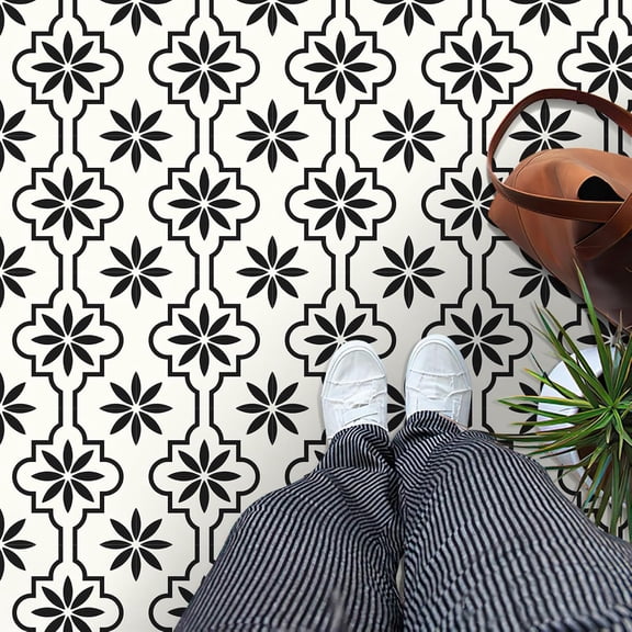 MORCART Peel and Stick Floor Tile, Vinyl Flooring Waterproof, DIY Flooring for Bathroom, Kitchen, Fireplace, Pet House, Stairs, Bedrooms, Wall (20PCS,7.87" x 7.87",Black)