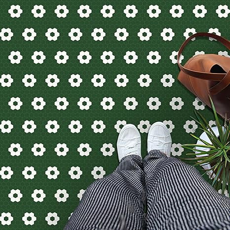 MORCART Peel and Stick Floor Tile, Vinyl Flooring Waterproof, DIY Flooring for Bathroom, Kitchen, Fireplace, Pet House, Stairs, Bedrooms, Wall(20PCS,7.87" x 7.87",Dark Green)