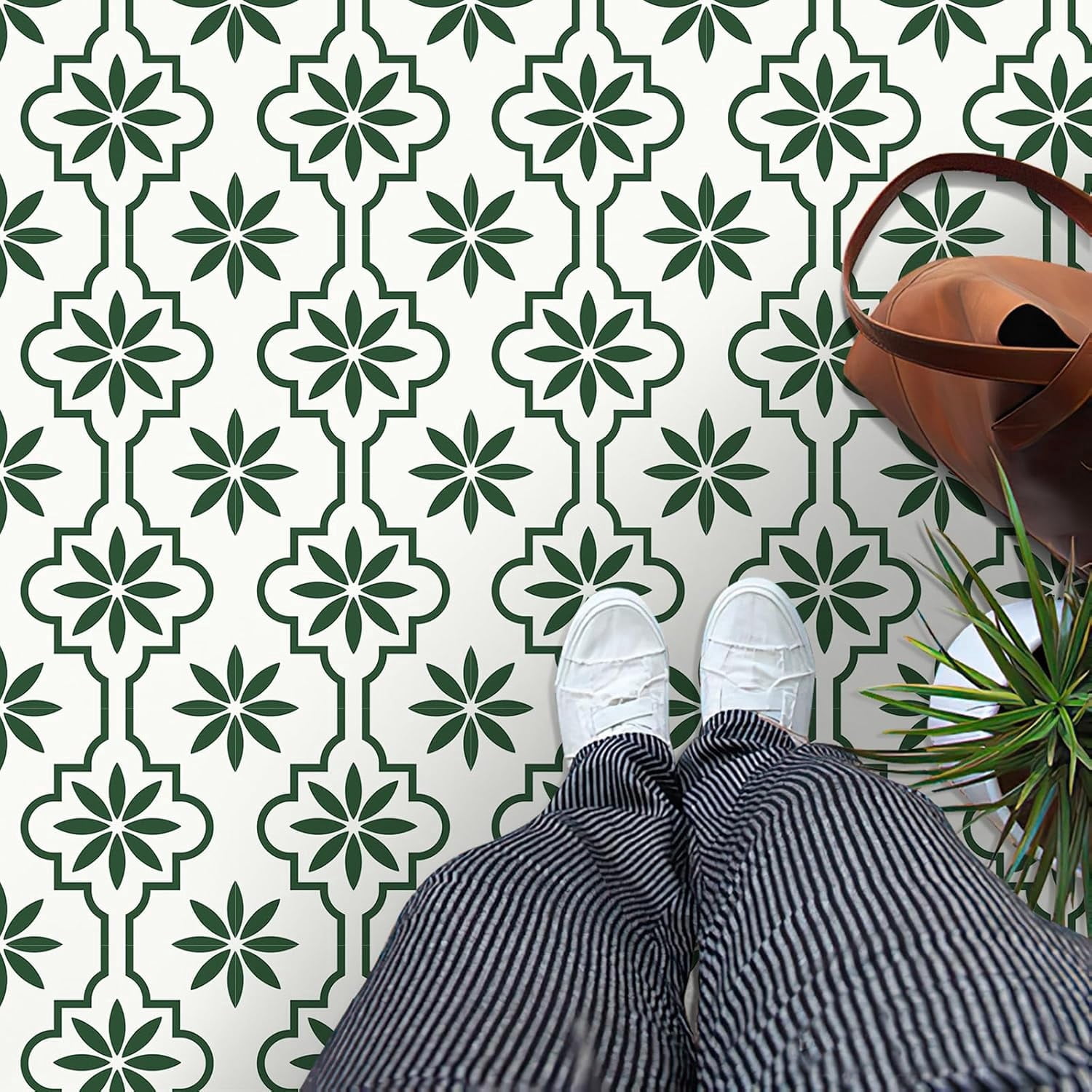 MORCART Peel and Stick Floor Tile, Vinyl Flooring Waterproof, DIY Flooring for Bathroom, Kitchen, Fireplace, Pet House, Stairs, Bedrooms, Wall (20PCS,7.87" x 7.87",Green)